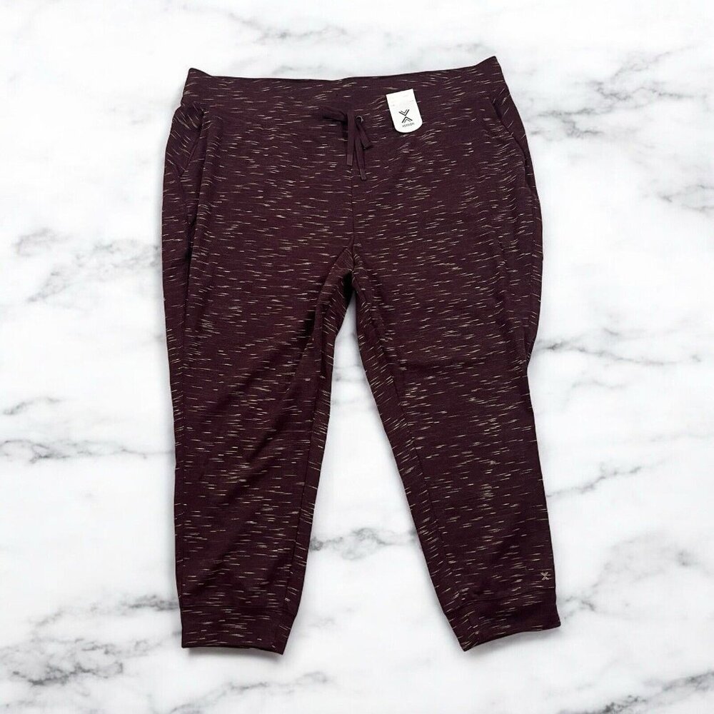 Xersion Jogger Pants Plus Size 2X Burgundy Spacedye Jersey Terry Knit Sweatpants - Picture 3 of 8